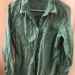 100% linen BEAUTIFUL BLUE button up ll bean Medium